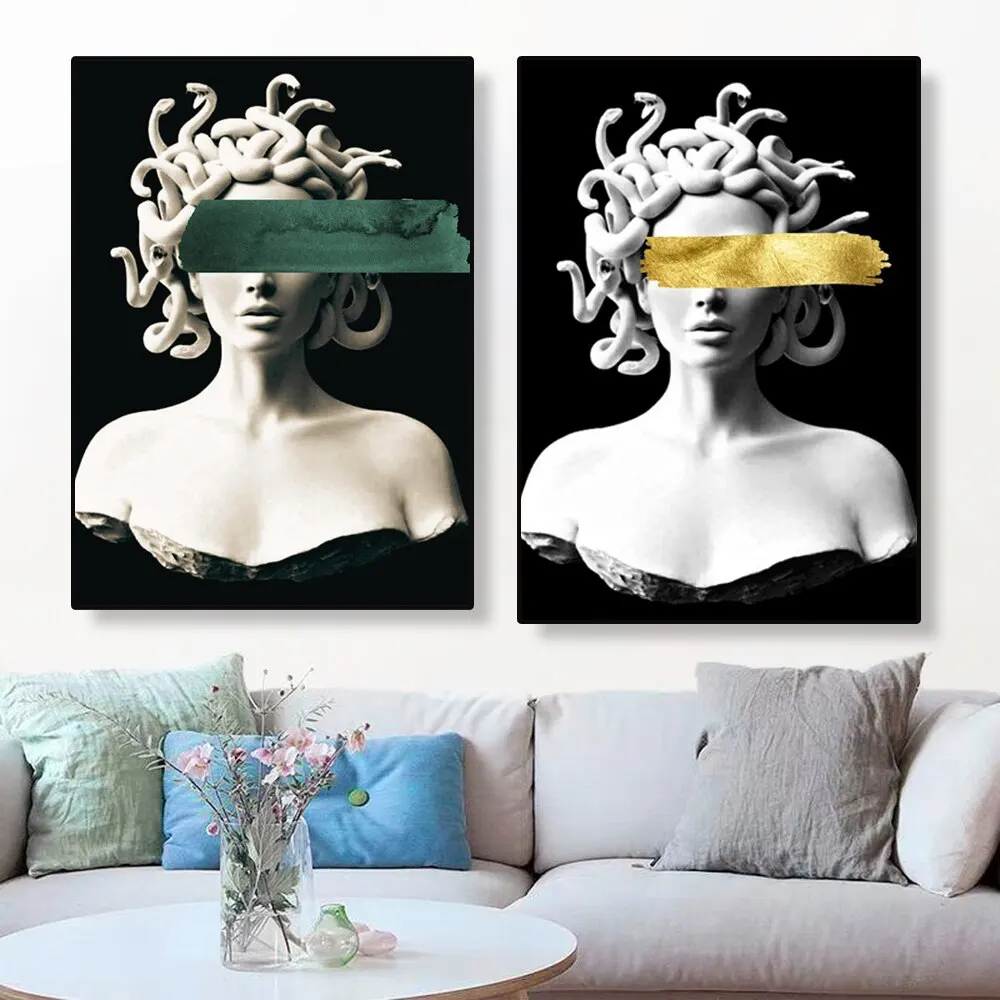 Emerald Medusa Canvas Art Print | Greek Mythology Modern Wall Decor for Home & Gallery