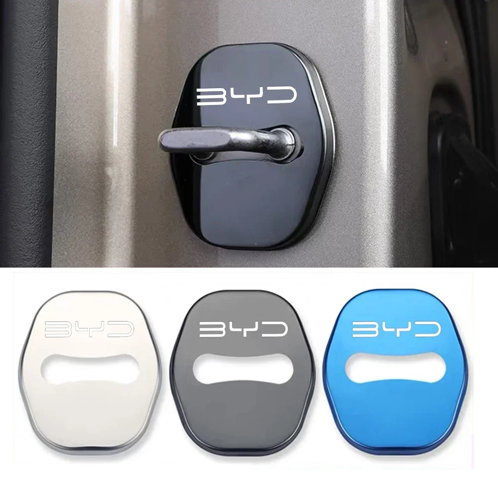 4PCS Car Styling Door Lock protective Cover Logo Stainless Steel  For BYD Atto3 Han Tang Seal SealU Seal Dolphin E2