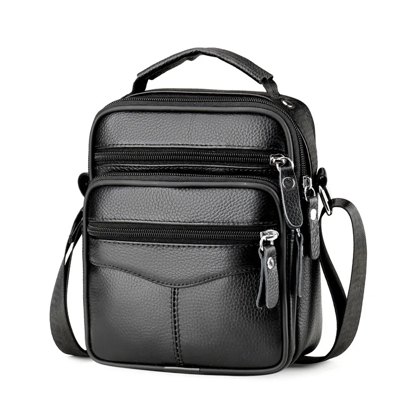 PU leather men's hand-held crossbody bag, water-resistant, high-end, for business commuting, single shoulder bag