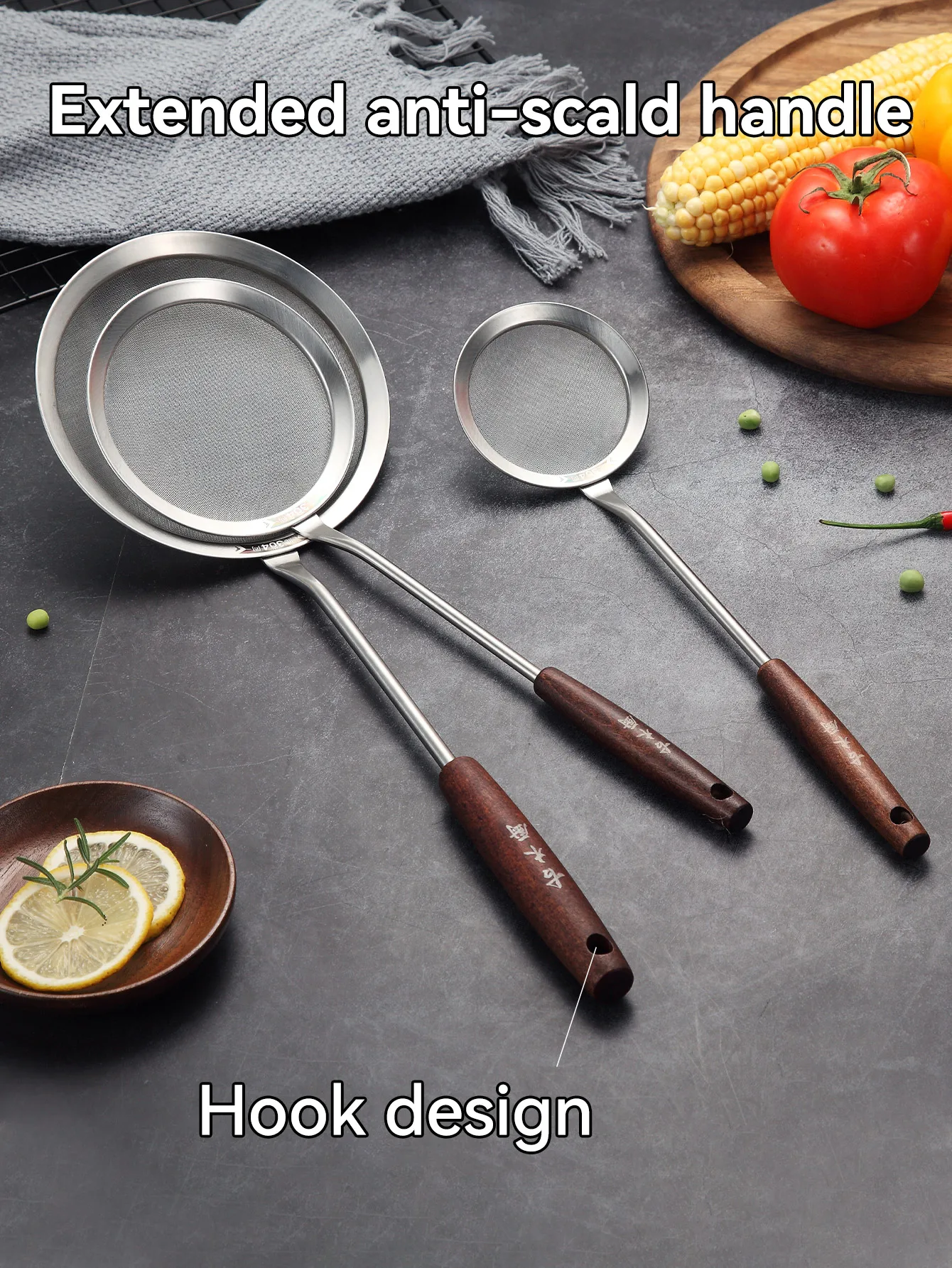 WORTHBUY 18/8 Stainless Steel Kitchen Colander Household Kitchen Dumplings Noodles Hot Pot Spoon Frying Strainer Spoon