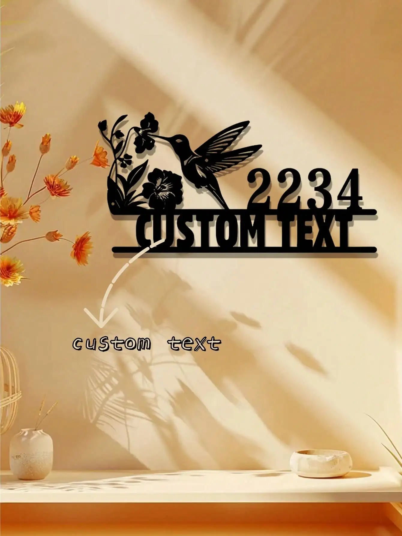 

Art Deco Metal Address Plaque Custom Outdoor House Number Sign Floating 3D Wall Art Personalized New Home Gift