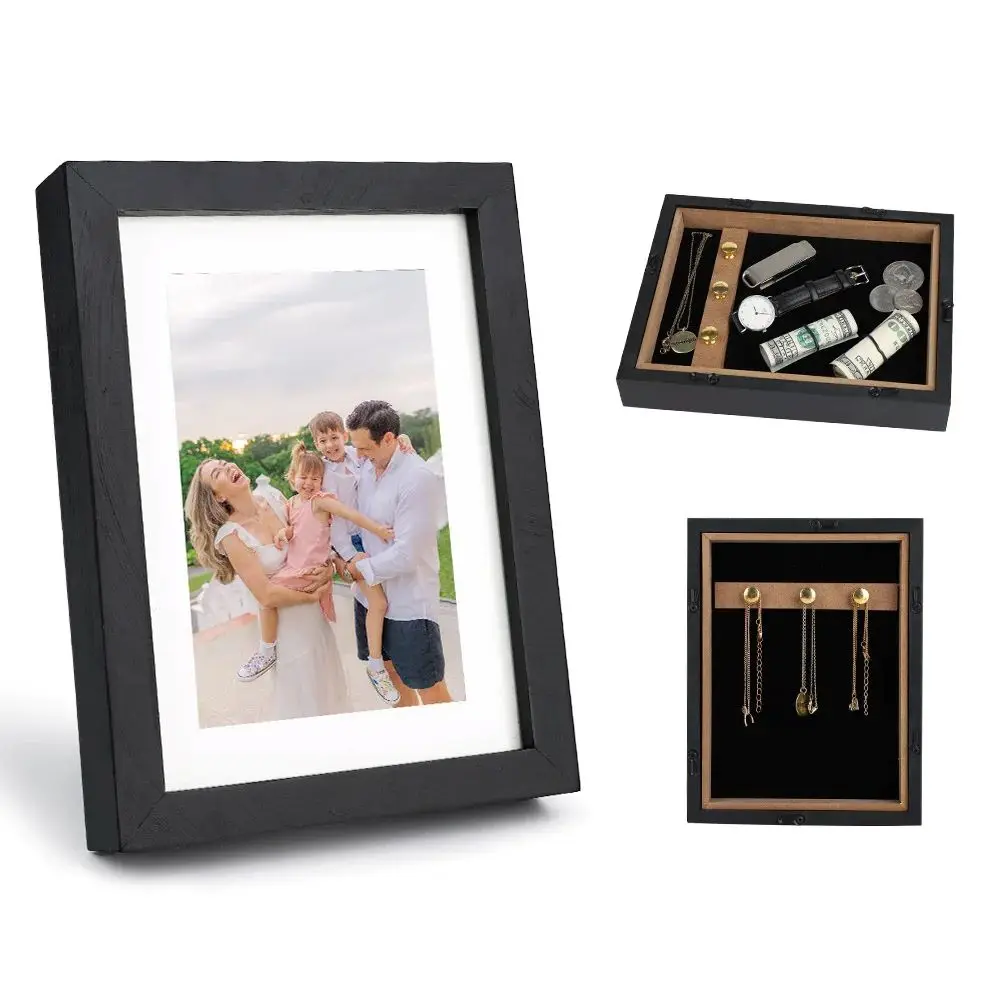 

Hidden Wooden Photo Frame Sight Secret Storage Compartment Diversion Stash Safe Container Home Hide Money Cash Ring Necklace Key