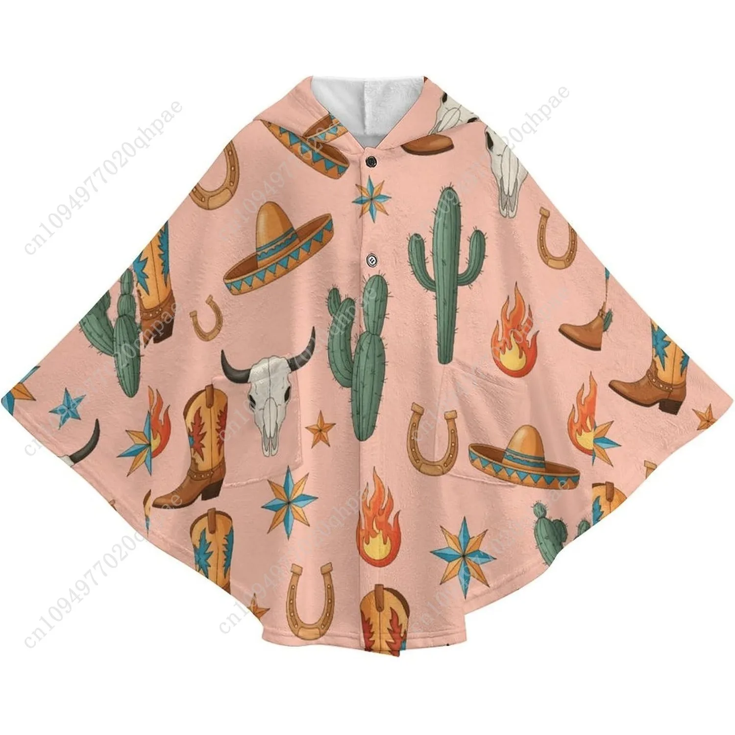 Pull couverture en flanelle confortable, bottes de taureau occidental, sweat à capuche surdimensionné avec poches pour enfants et adolescents