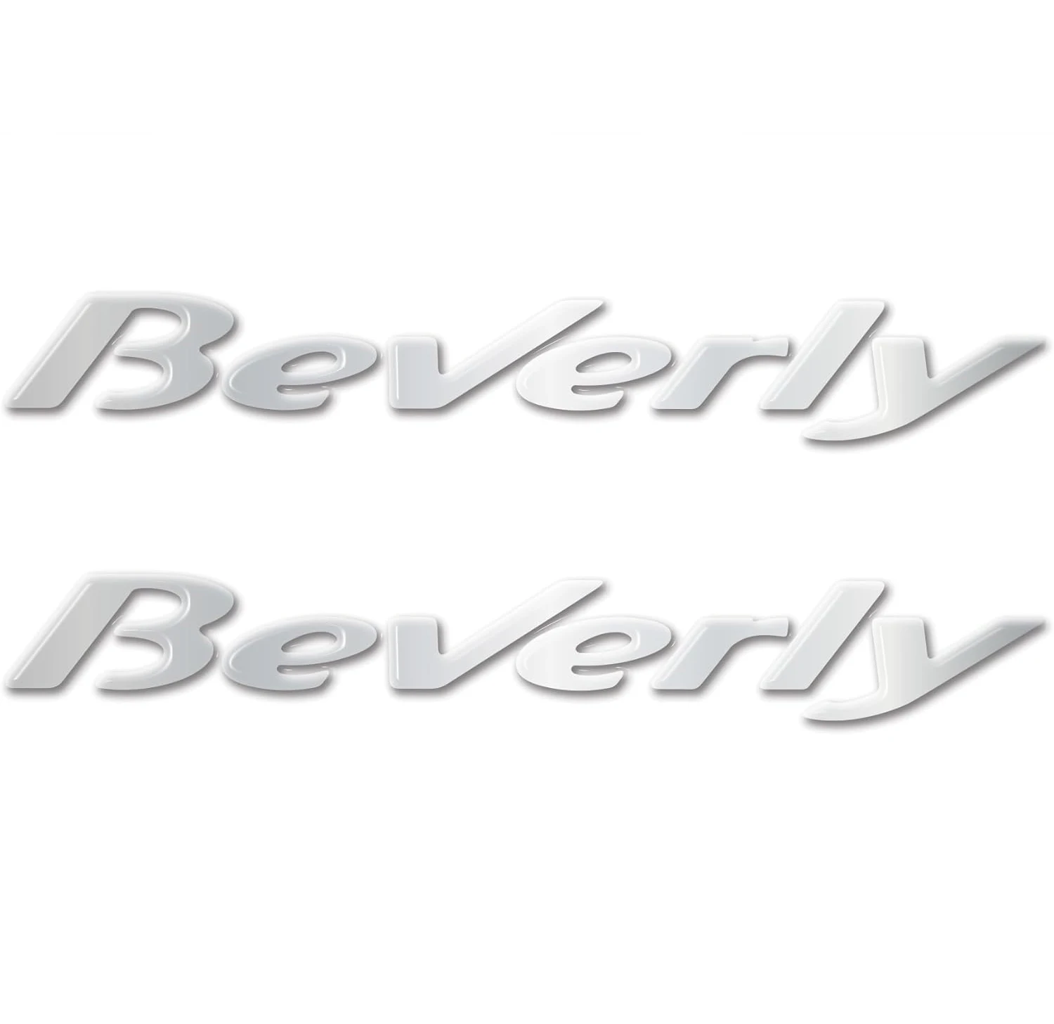 2 3D Resin Stickers Writing BEVERLY For PIAGGIO 125-250-300-500 CHROME