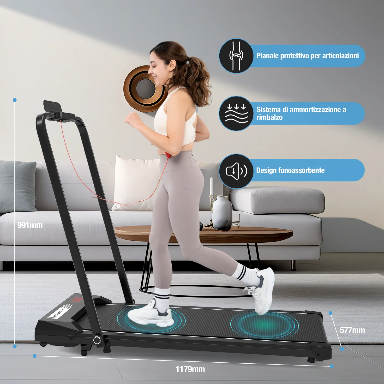 CITYSPORTS PRO Laufband, Laufband mit 3,4 % Steigung, faltbares Design, 1–12 km/h, 1400 W leistungsstarker Motor, 120 kg, rutschfester Laufgürtel – Detail 6