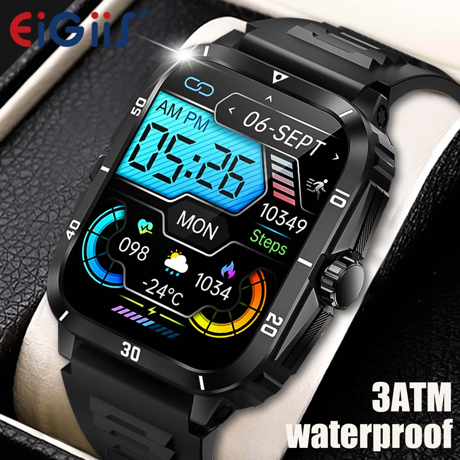 

EIGIIS Smart Watch 3ATM Waterproof KT71 1.96" IPS Screen Men 100+ Sport Mode Heart Rate Sleep Analysis Bluetooth Call 430mAh