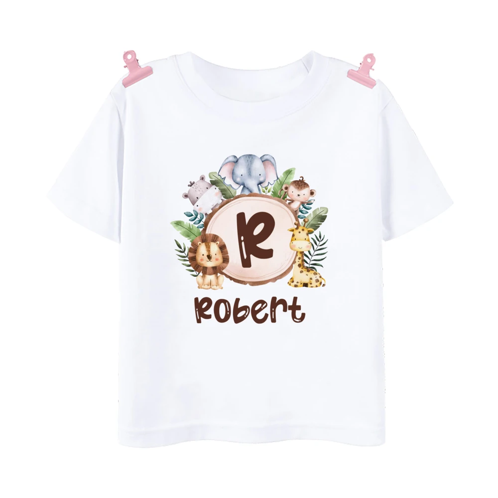 Personalized Birthday Shirt Safari Animals Printed T-Shirt Boys Wild Birthday Party T Shirt Kdis Initial with Name Clothes Tops