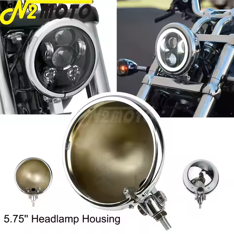 Chrome Motorcycle Headlamp Housing 5.75" LED Headlight Mount Bucket For Harley Dyna Sportster XL1200 XL883 Street Bob FXD FXBB
