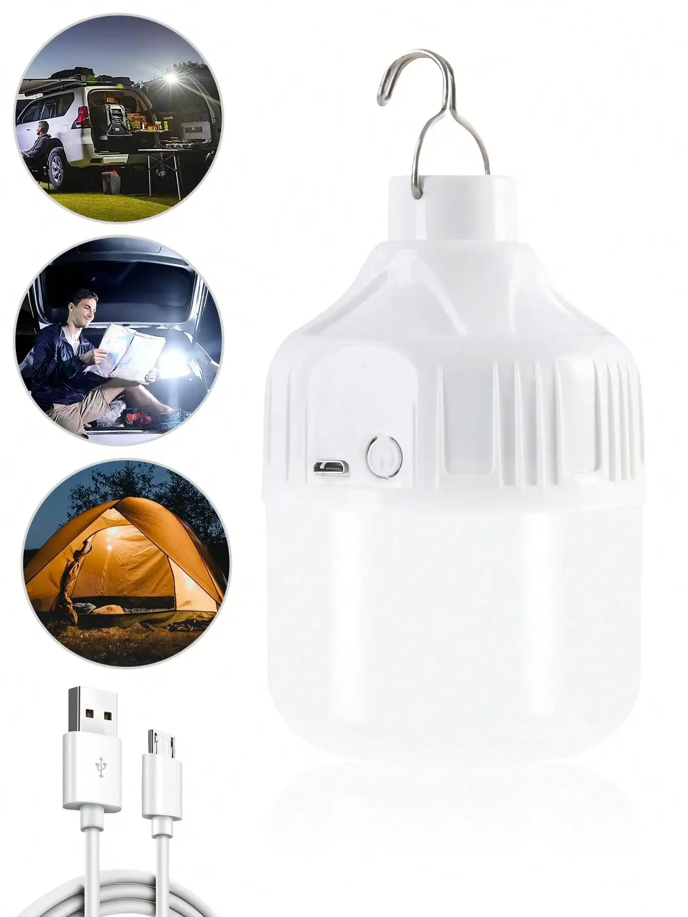 White 1200mAh 3-speed white light USB rechargeable LED hook-type bulb camping lantern power outage emergency light