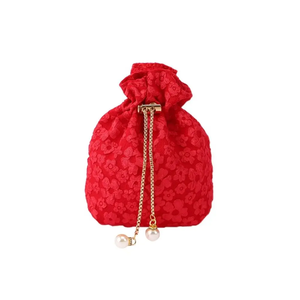 Bolsa con cordón de flores de perlas de gran capacidad, bolsa de azúcar festiva de estilo coreano, bolsa de embalaje de joyería de cadena, bolsa de cubo de boda