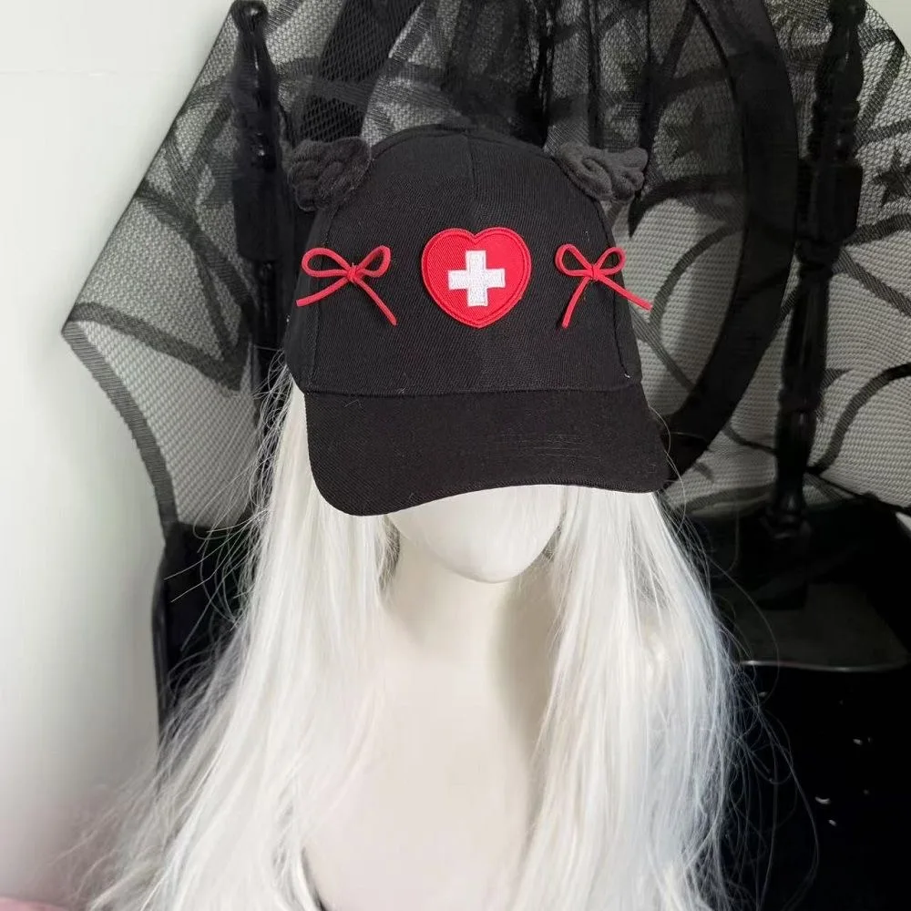 Ins Hat Embroidered  Love Cross Bow Baseball Cap Y2K  Subculture Dark Angel Wings Sweet Cool Casual Cap  Harajuku Hats for Women
