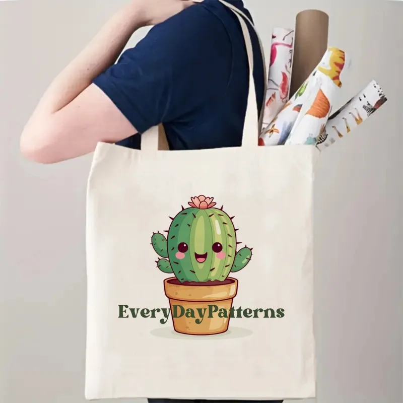 حقيبة يد نسائية عصرية حقيبة تسوق خفيفة الوزن لطيف الكرتون الصبار "المعانقة الحرة" حقيبة كتف قماش الإكسسوارات العصرية