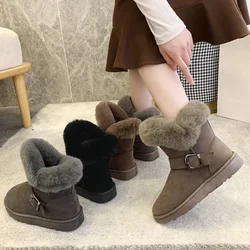 Stivali da neve per donna con pelliccia integrata inverno nuova moda tubo corto più velluto ispessimento stivali piatti a una gamba Botas De Mujer