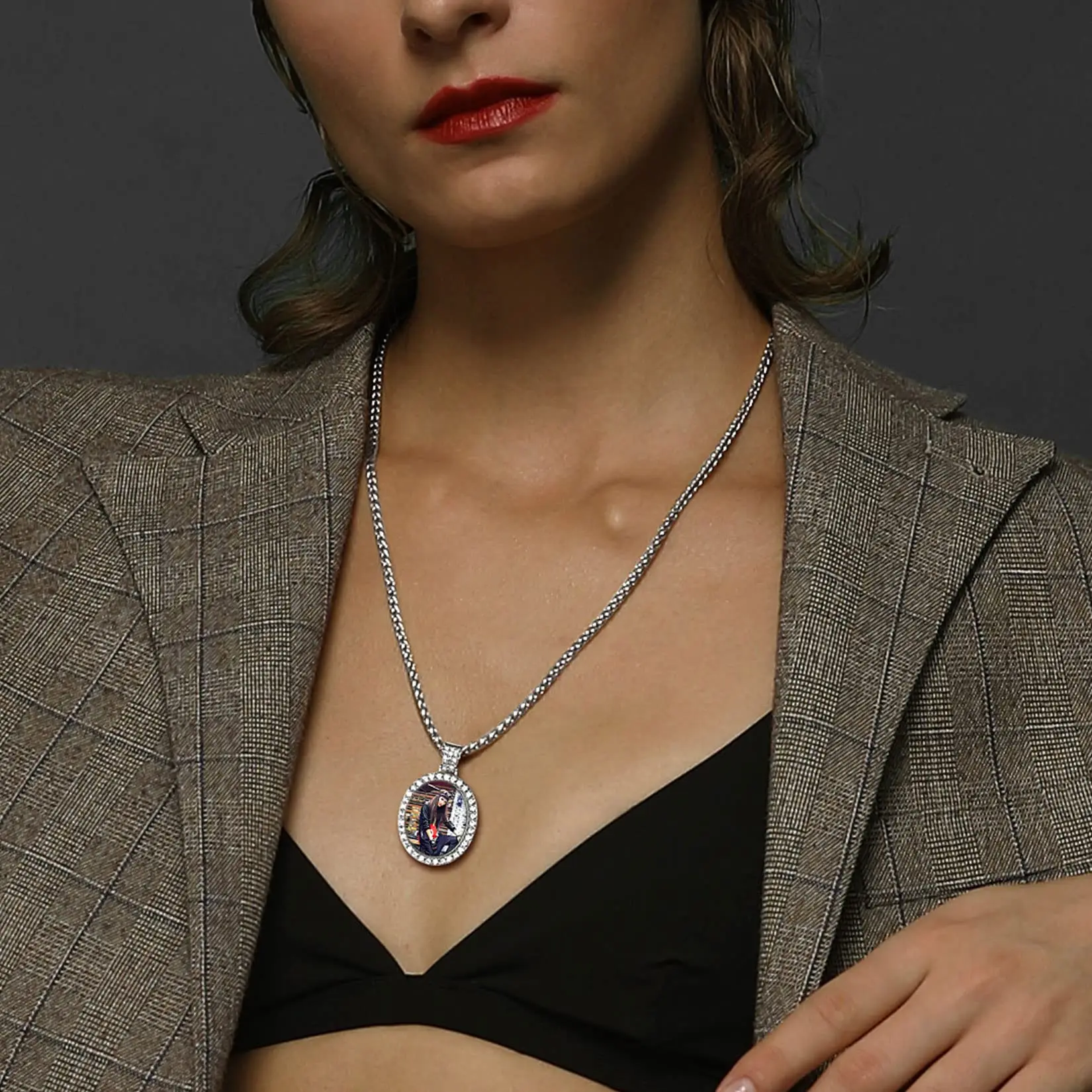 Kostenlose Anpassung Logo personal isierte benutzer definierte Foto Kreis Medaille Anhänger Hip Hop Schmuck Frauen Männer Erinnerung Bild Halskette Anhänger – Detail 15