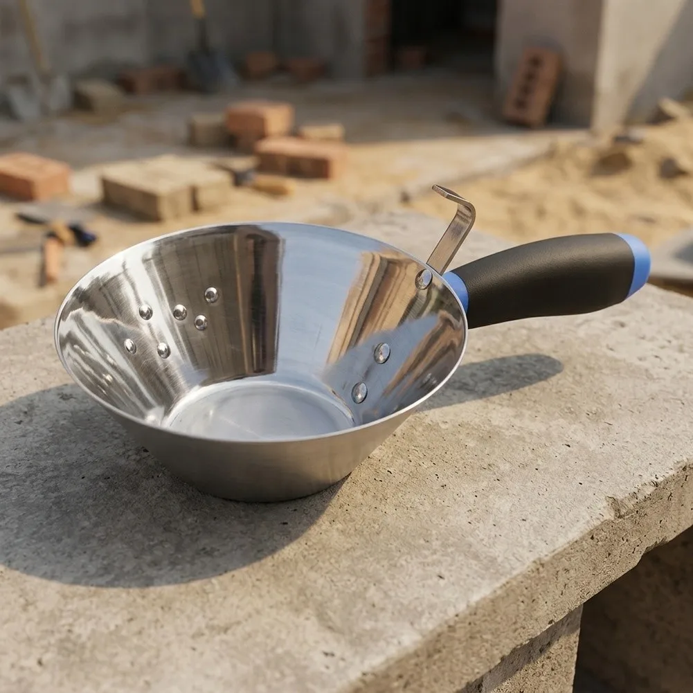 Stainless Steel Ash Scoop for Cement Plaster and Coating Projects with Large Bowl Ergonomic Grip and Built in Hanging Hook