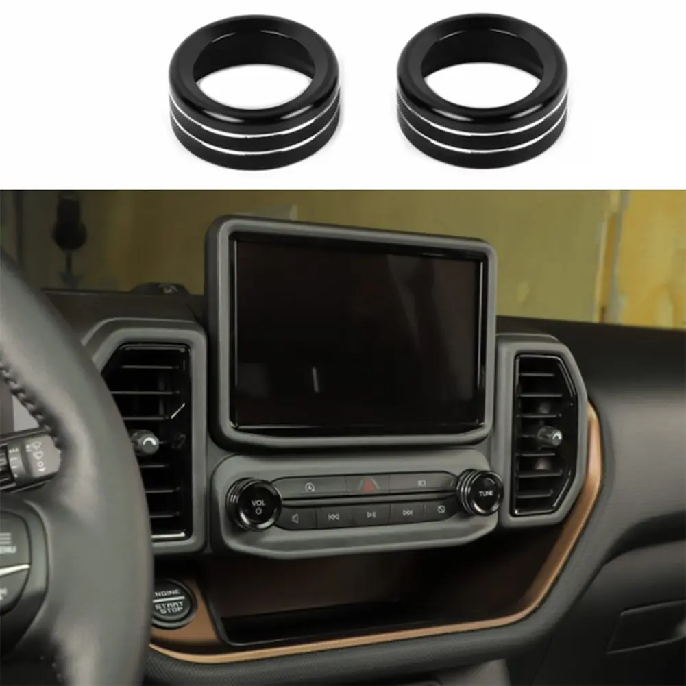 Transform Your For Bronco Sport 2021+ Driving Experience with Black Center Console Audio Switch Knob Trim Rings (2PCS)
