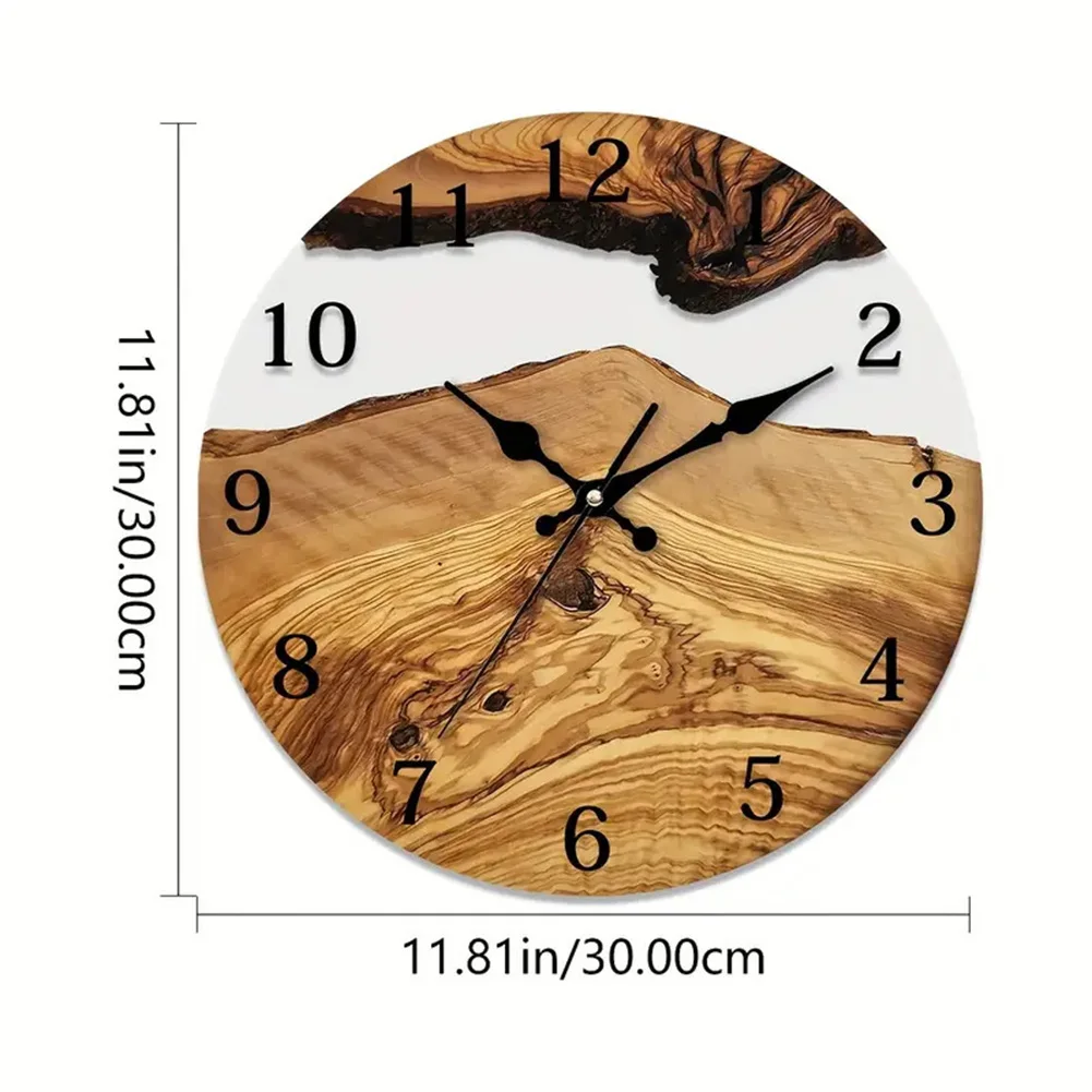 Wooden Silent Wall Clock 30CM Wood Grain Vintage Transparent Tempered Glass For DIY Decoration For Living Rooms