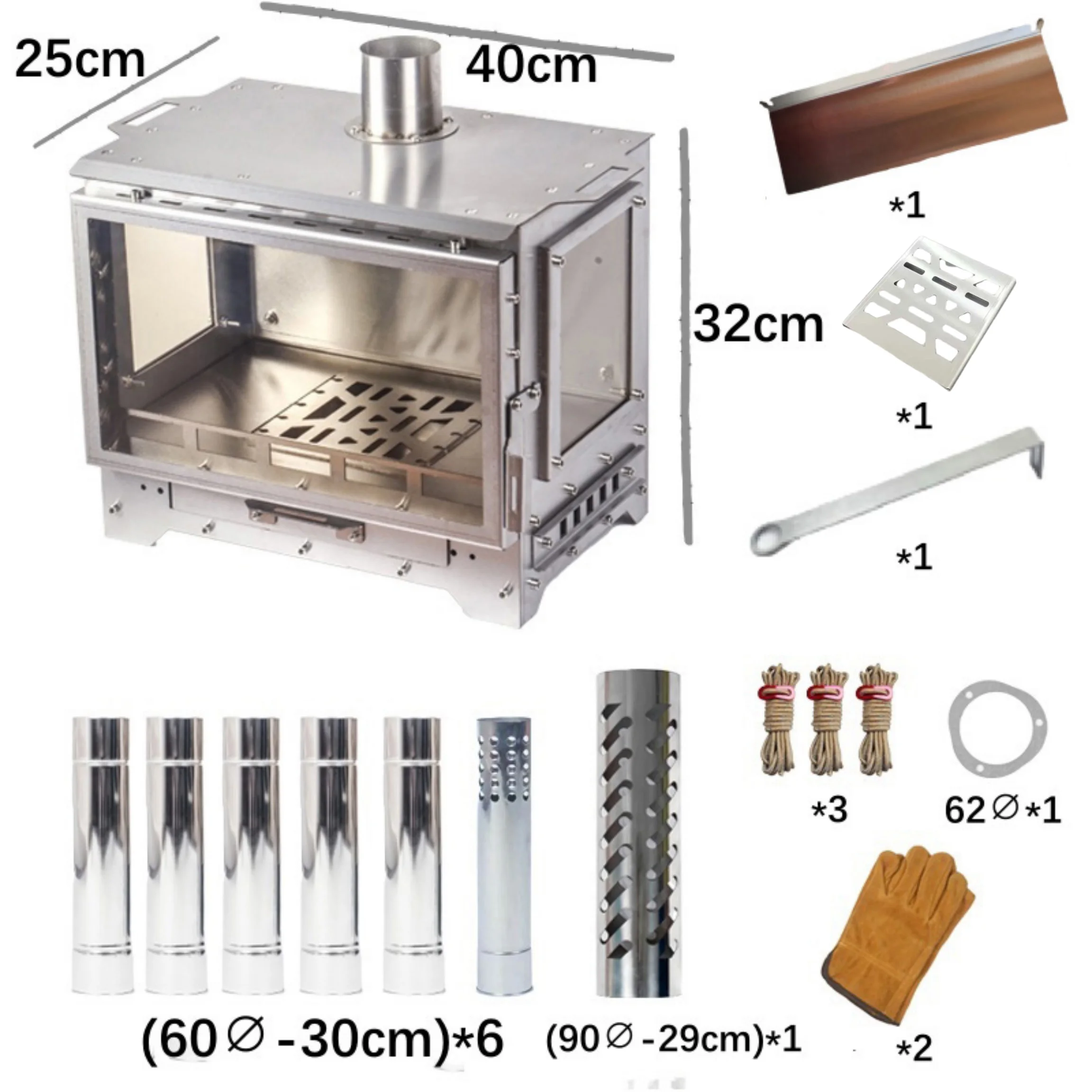 موقد خشبي للتخييم من SmiloDon، مدفأة بدون دخاني 430SS، سخان خيمة محمول، موقد نعل رؤية زجاجية، موقد حرق ثانوي