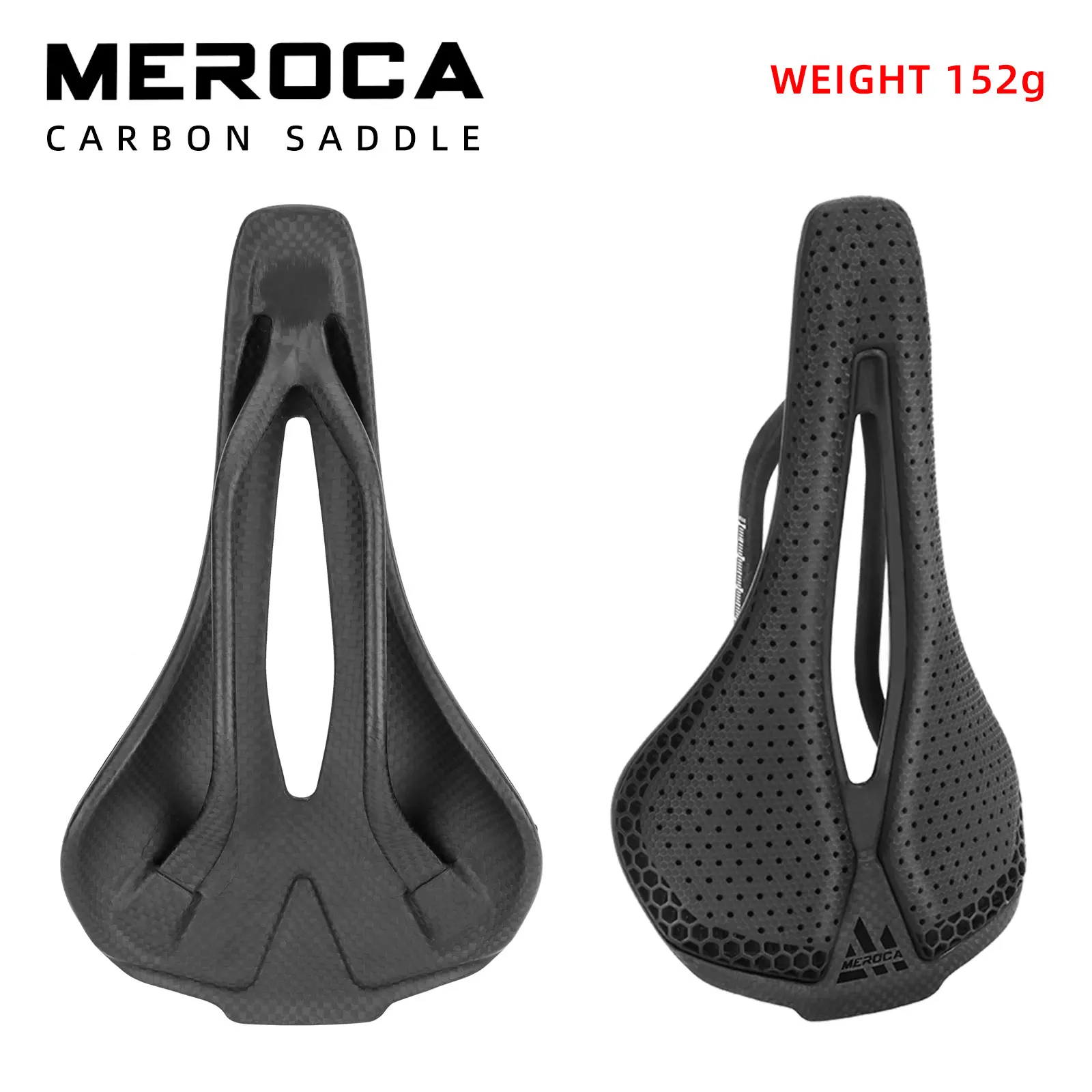 MEROCA 3D Printed Carbon Fiber Seat Cushion Ultra-Light 152g Bicycle Rail Saddle 7x9mm Hollow Breathable Riding Saddle