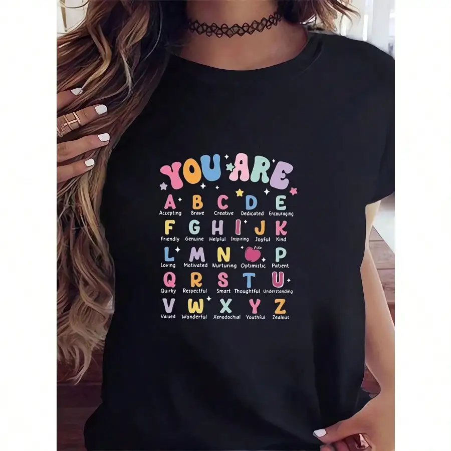 

Teacher's Teacher Life Print Short Sleeved Casual Plus Size T Shirt Soft And Comfortable Cotton Machine Washable Top