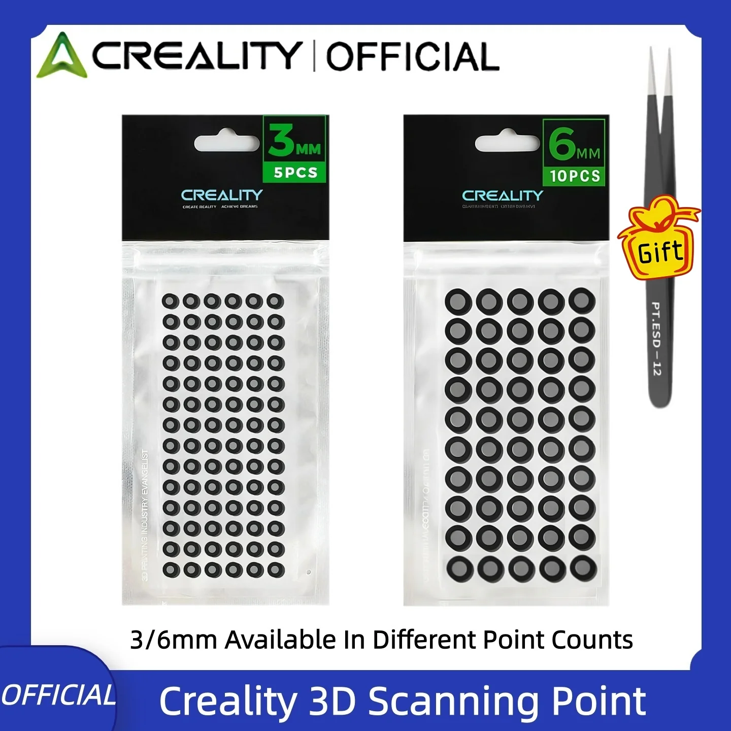 Creality 3D-Scan-Markierungspunkte 3mm/6mm Hochreflektierende Marker für 3D-Scanning Reverse Engineering Handscanner mit Blaulicht