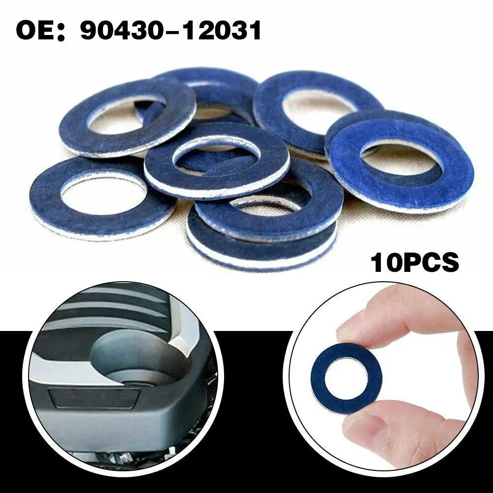 10Pcs Car Engine Thread Oil Drain Sump Plug Washers Gasket 12mm Hole for Toyota Lexus OE 90430-12031 90341-12012 Blue