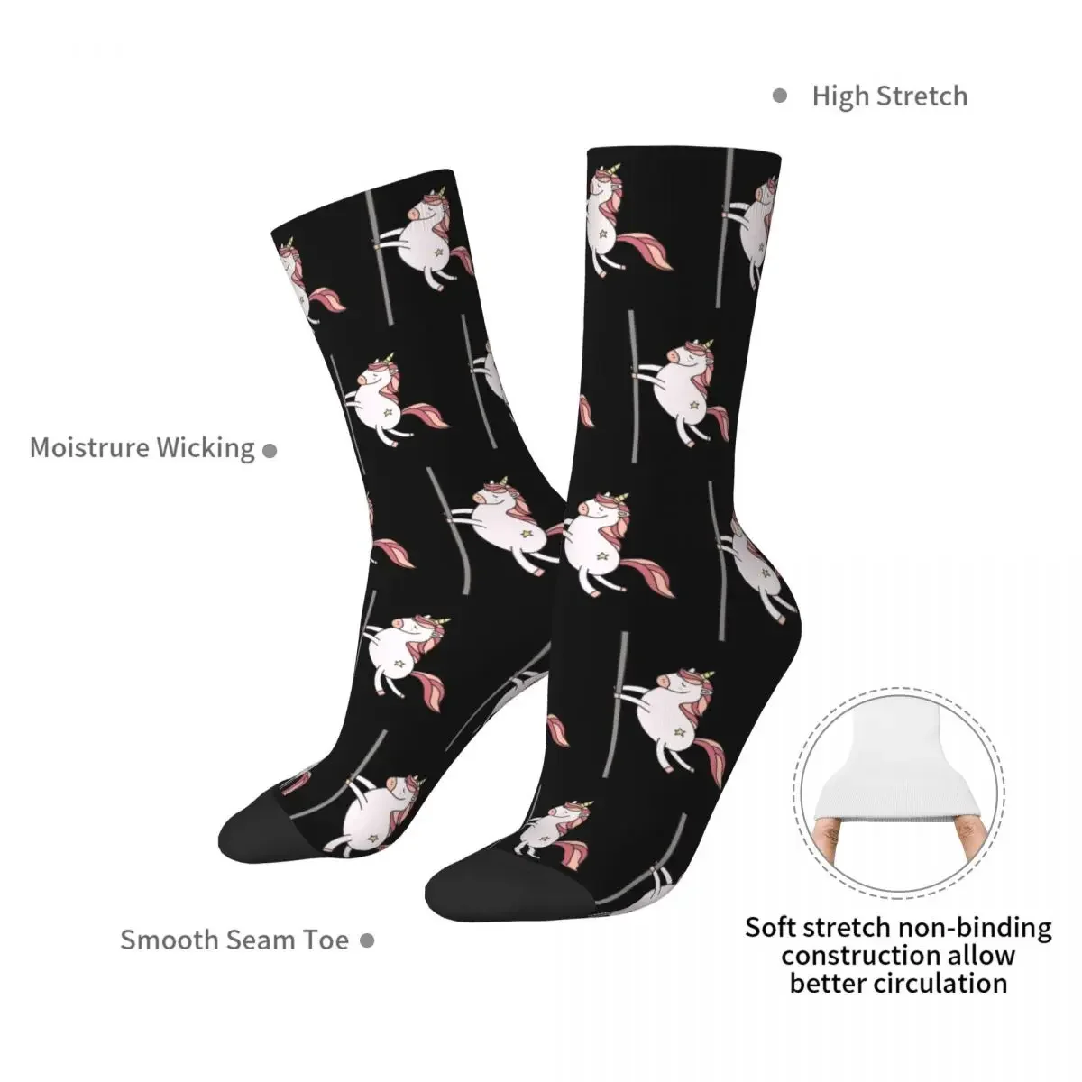 Pole Dancing Unicorn Socks Harajuku Sweat Absorbing Stockings All Season Long Socks Accessories for Unisex Gifts