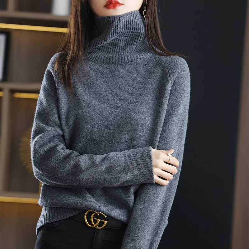 

Women's wool pullover, wool pullover high neck wool casual knitted top, autumn and winter warm pullover