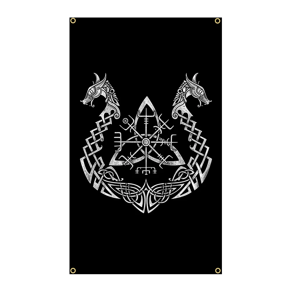 Jemony 90x150cm 3x5FTS The Viking Hammer of Thor Flags Runic Viking Compass Norse Mythology Valhalla Tattoo Scandinavian Banner