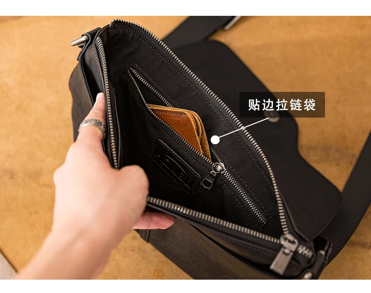 Outdoor travel designers handmade genuine leather men's black shoulder bag casual luxury real cow leather teens crossbody bag