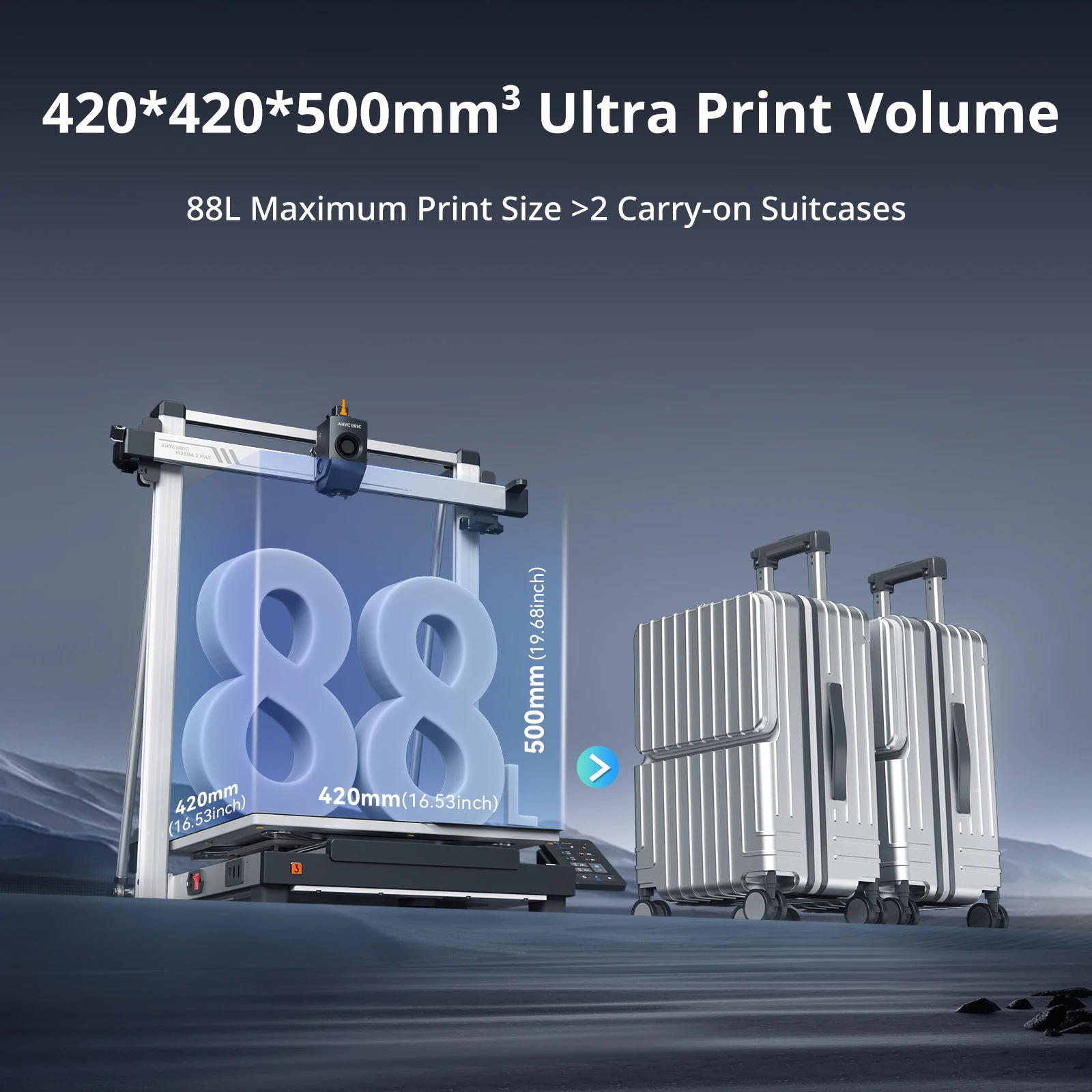 ANYCUBIC Kobra 3 Max متعدد الألوان FDM سرعة الطباعة تصل إلى 600 مم / ثانية حجم البناء الضخم 500 * 420 مم طابعة ذكية للتحكم في التطبيقات ثلاثية الأبعاد