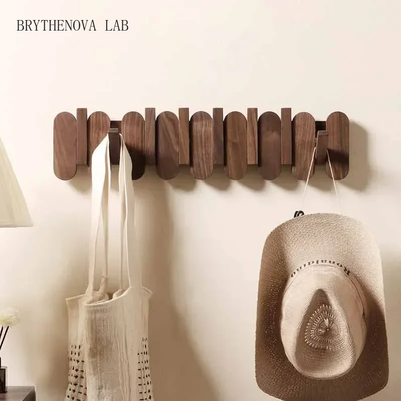 Luxury Wall Coat Rack Walnut Wood Clothes Dress Hanger Backpack Hooks Coat Pants Interior Furniture Bedroom Clothing Storage
