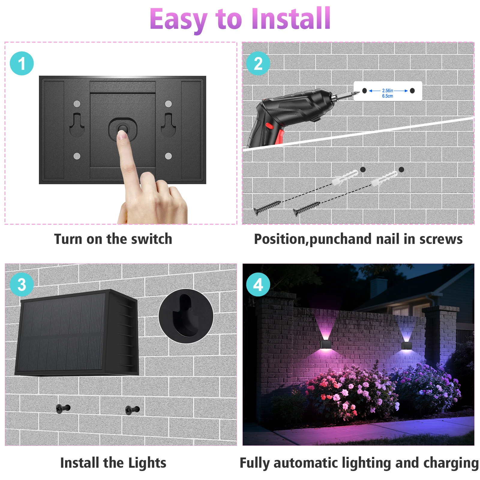 1/2 pcs RGBCW Solar Fence Light Solar Lamp Solar Wall Light Upper and Lower Beam Angles Solar Light for Garden Fence Wall