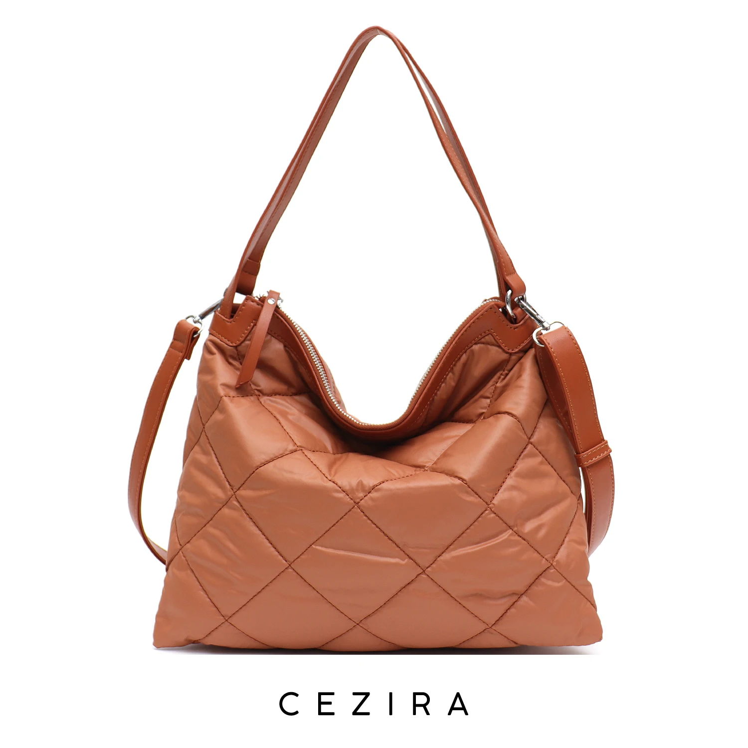 CEZIRA Women Luxury Winter Design Quilted Thread Nylon Hobo Shoulder Bags Fashion Large Soft Slouchy Handbags Crossbody Purses