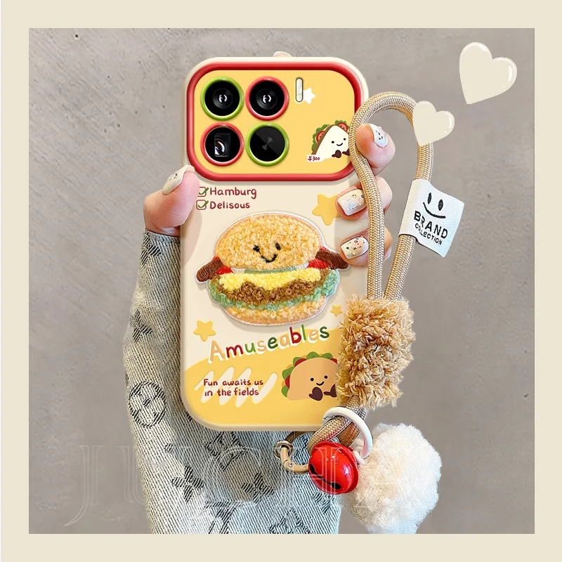 

Вышитый гамбургер подходит для Iphone 16 Pro Max, чехол для телефона с защитой от падения, IPhone 15 14 plus, плюшевый 12 11, женский чехол для телефона 13, задняя крышка