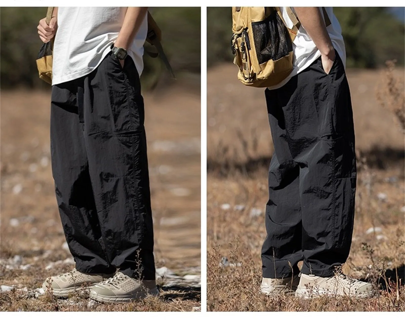 Men's Loose Casual Tactical Pants Training Hiking Wide Leg Work Pant Solid Color Wear-resistant Outdoor Hiking Climbing Trouser