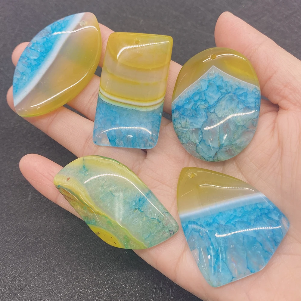 

5pcs/set Natural Stone Agate Charms Necklace Leaf Pendant Reiki Triangle Jewelry DIY Making Earrings Marquise Shape Blue