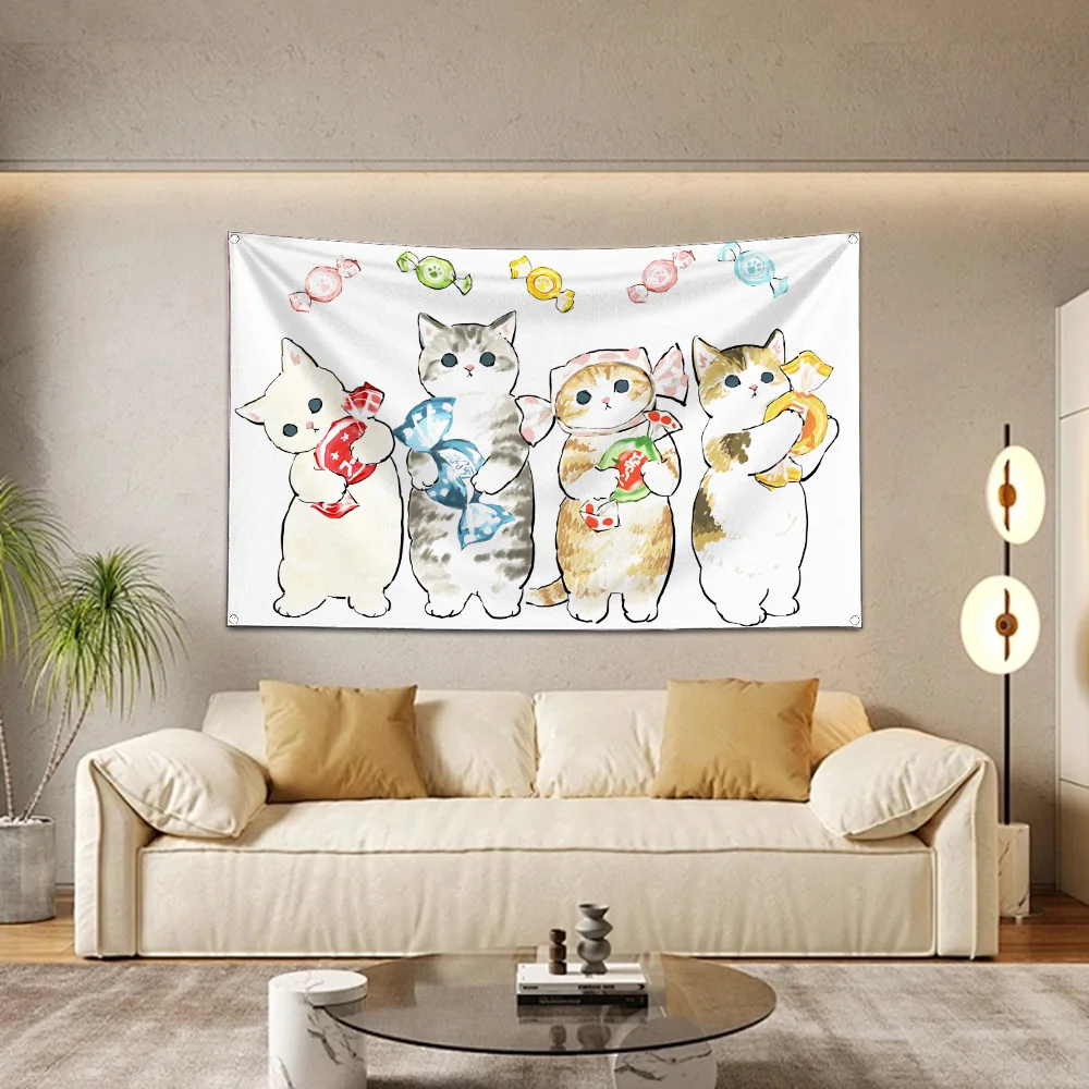 60 x 90cm Cute cat m-mofusands Flag Polyester Digital Printing Banner for Garage Wall Art Out Door Decoration