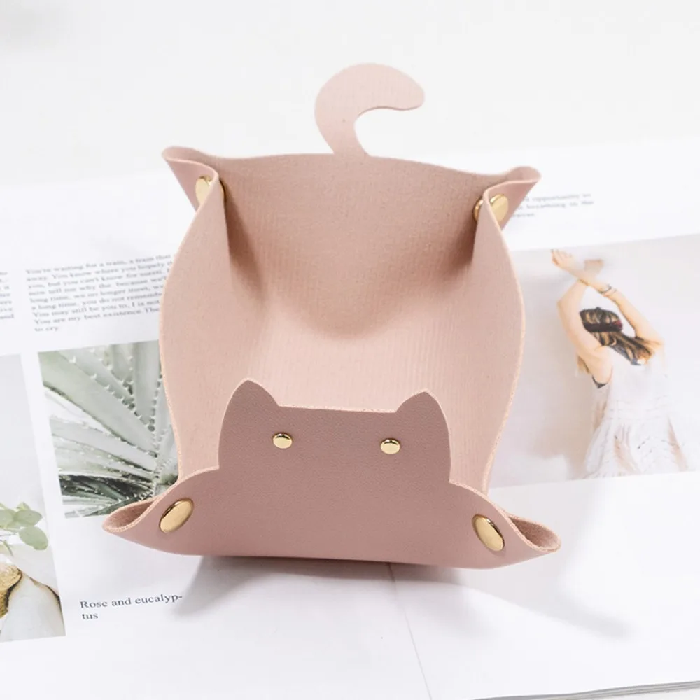 PU Leather Hexagonal Dice Tray Cute Cat Shape Game Accessories Dice Tray Box Folding Function Dice Storage Tray For RPG DnD Game