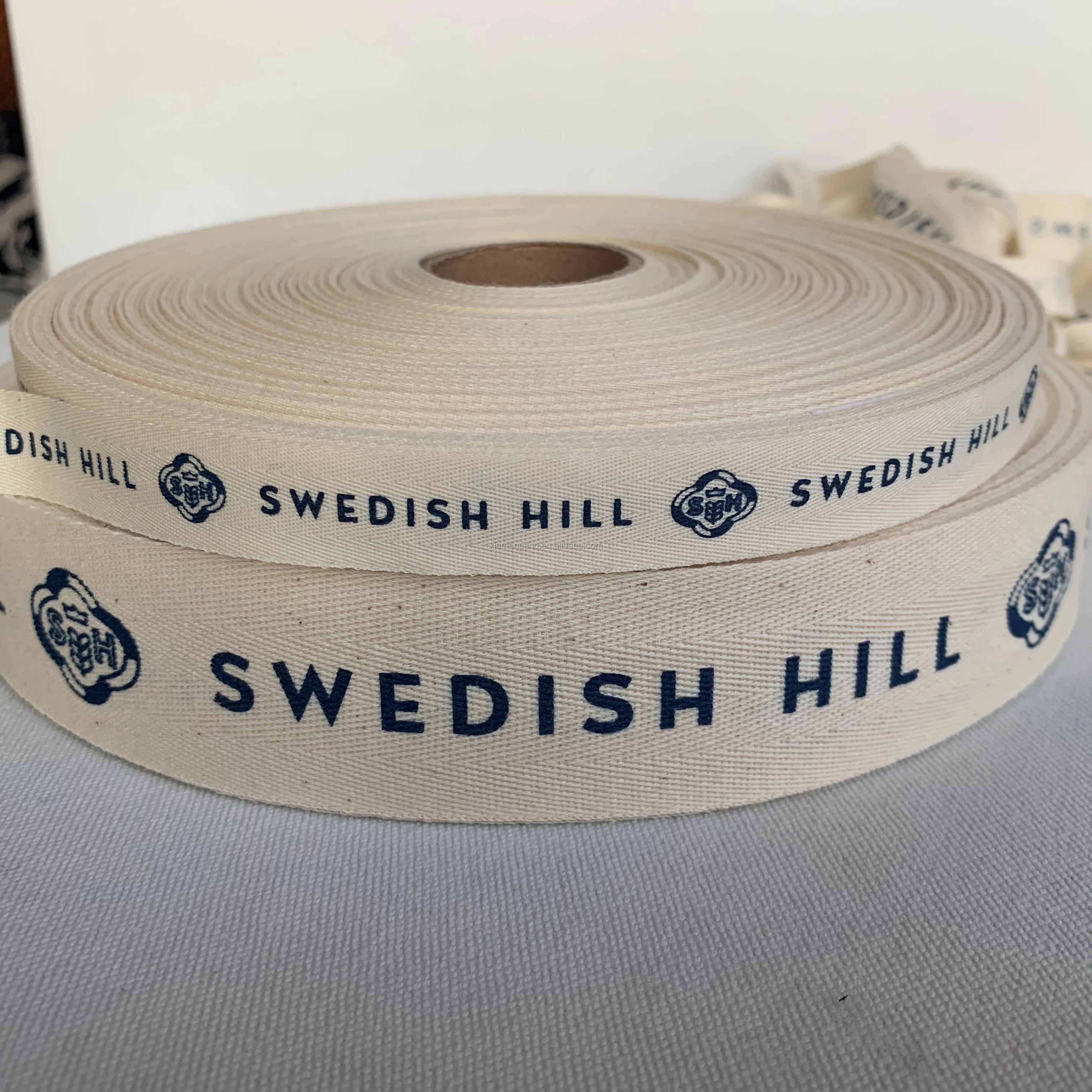 100% Natural Eco-Friendly Custom personalized printed cotton twill ribbon with Brand logo For Gift Wrap