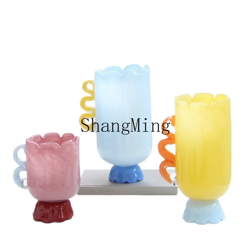 

DSA creative straight stained glass vase entrance living room countertop table decoration flower vase