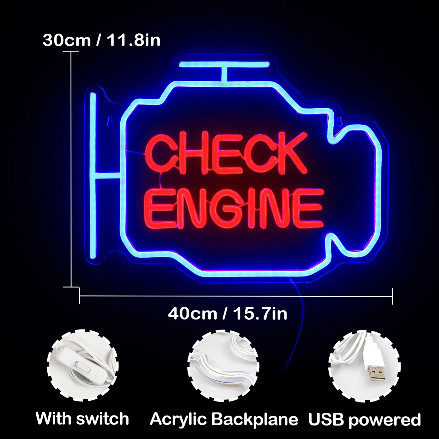 Imagem -04 - Check Engine Neon Light Sign para Wall Decor Led Garage Signs Wall Art Presentes para Homem Caverna Loja Oficina Decoração de Festa