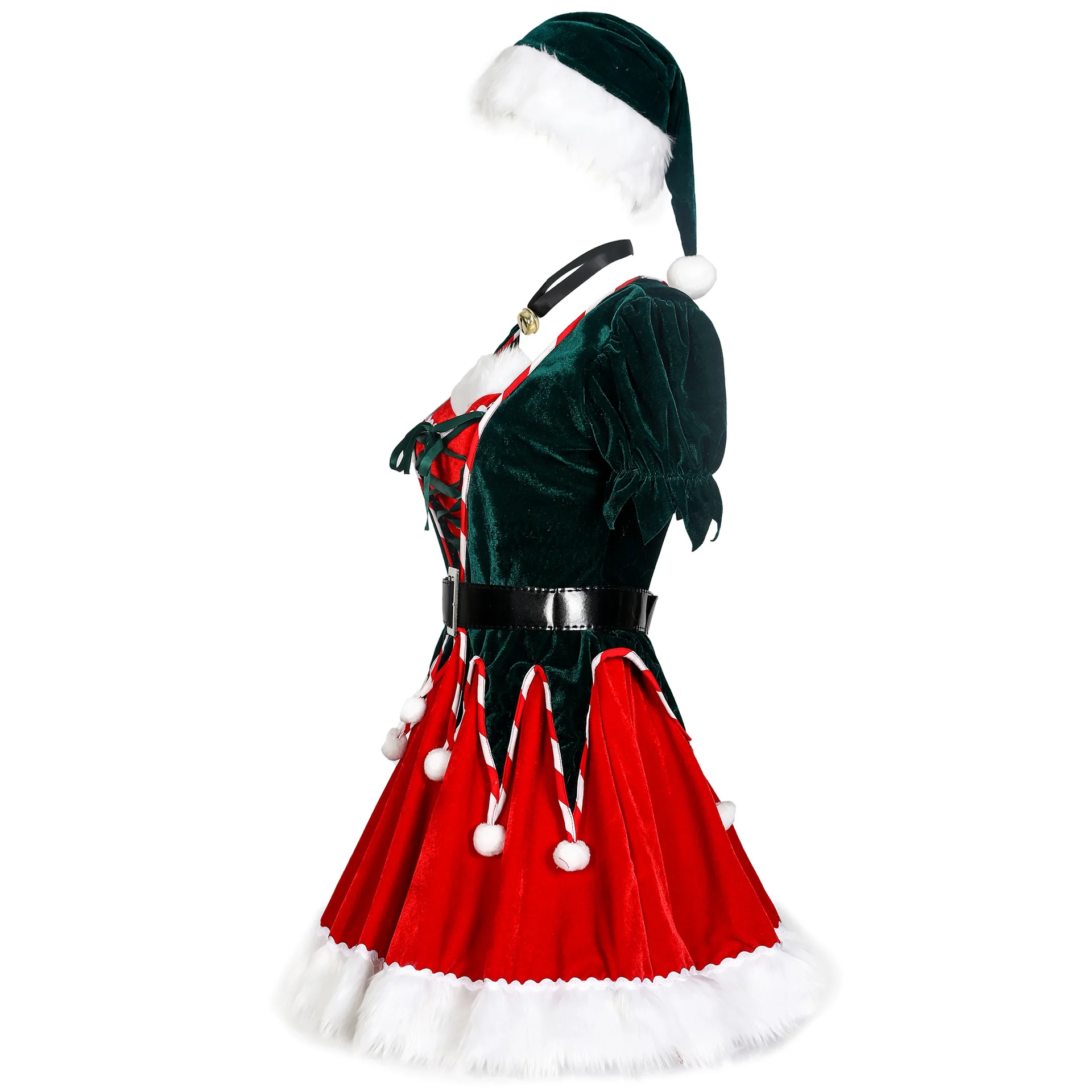 Volwassen Vrouwen Santa Claus Kostuum Kerst Brutale Elf Outfit Santa 'S Helper Fluwelen Groene Cosplay Jurk Halloween Fancy Dress