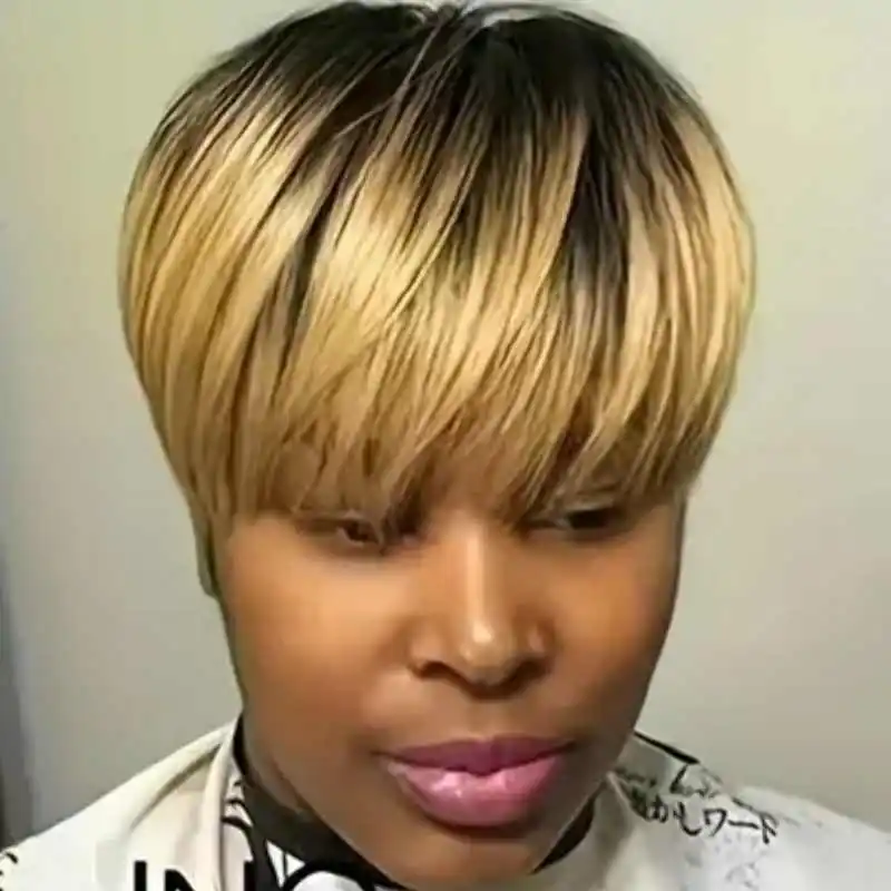 인모 가발 짧은 스트레이트 인모 가발 픽시컷 스트레이트 숏밥 가발 여성용 브라질 인모 머신메이드