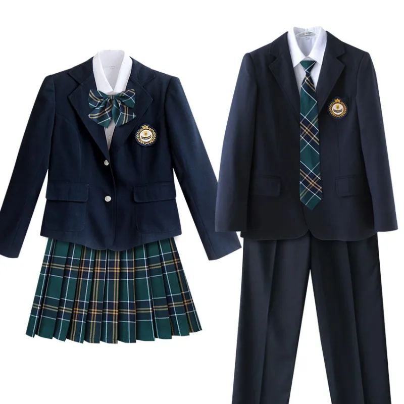 Womens Mens Korea British Japan School Uniform Outfits Girls Boys Japanese Anime Cosplay Costume Dress Clothes Set