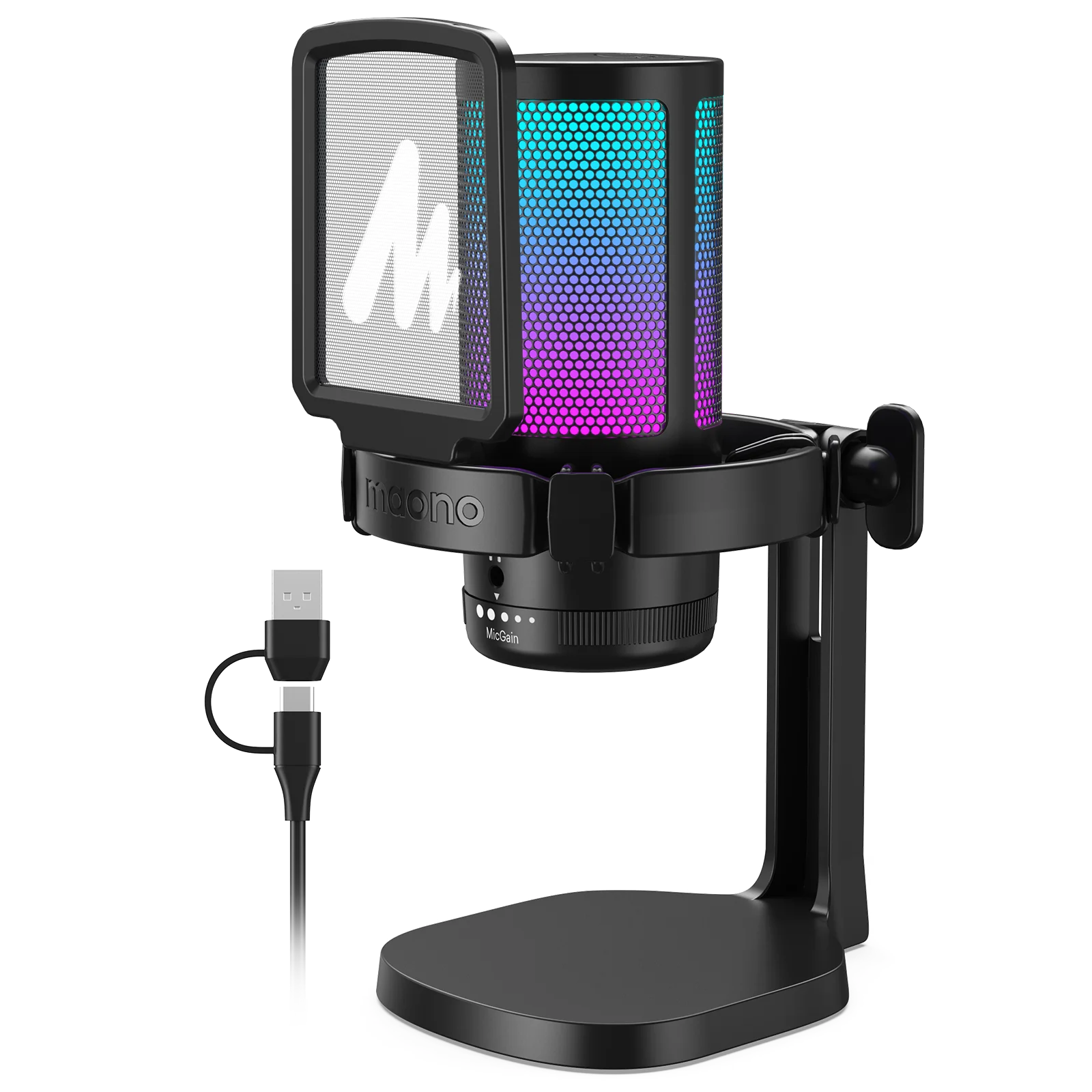 

MAONO DGM20 Gaming Microphone for PC Condenser Microphone RGB USB Mic - Mic Gain Noise reduction for Gaming Recording Streaming