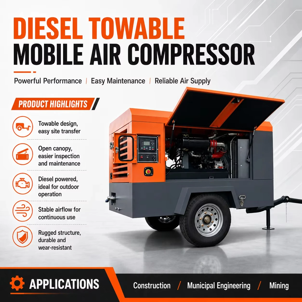 Diesel Portable Air Compressor With OEM Service Available