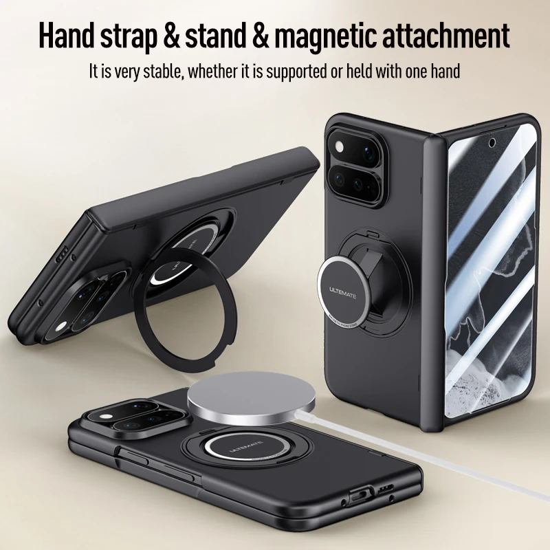 For Magsafe Magnetic Metal 360 Rotating Holder With Tempered Glass Protect Case For Google Pixel 11 Pro Fold Spring Hinge Cover