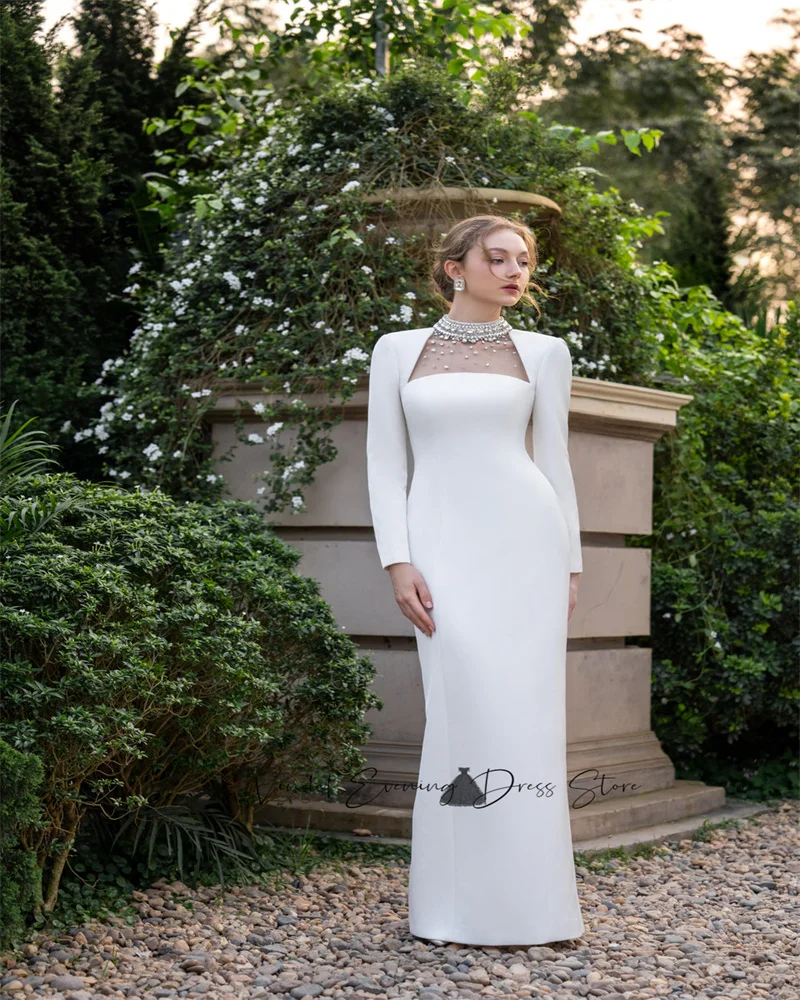 

Vindal Embellished Tulle O-neck Beaded Neckline Long Sleeves Slit Mermaid Dress 2025 Saudi Evening Formal Dress