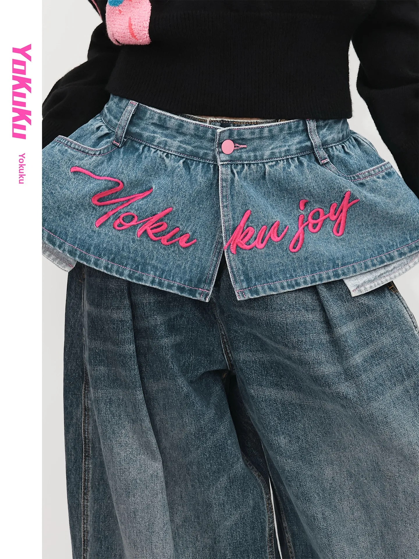 retro-embroidered-denim-belt-women's-layered-half-apron-cool-princess-american-style-vintage-toilet-curtain-youth-female-wais